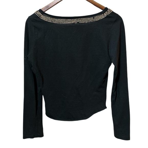 EUC - See by Chloe Black Top with Wooden Beads - Size 6 - Picture 2 of 3